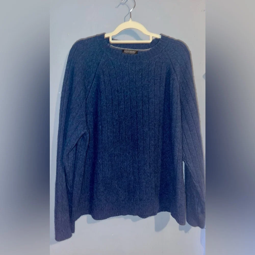 Banana Republic Blue Ribbed Sweater XL Tall Italian Yarn